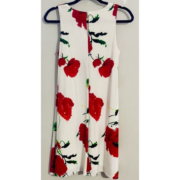 Anne Klein Sleeveless Dress White Red Poppy Floral Keyhole Back Midi Size 4 - Picture 7 of 13